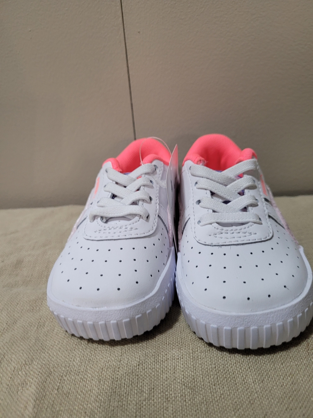 Puma White Sneakers with Pink Interior Accent